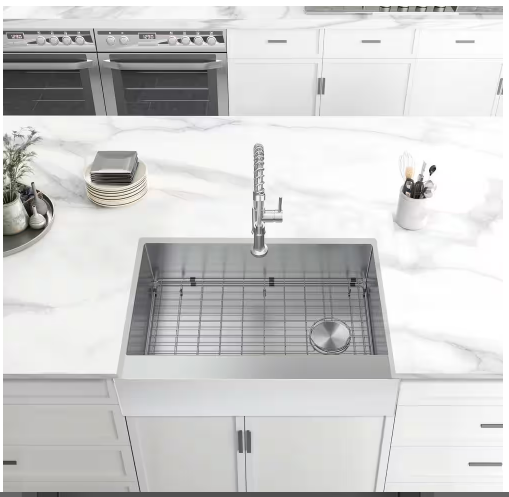 Glacier Bay All-In-One Apron Mount 16G Stainless Steel 30" Single Bowl Kitchen Sink with Faucet